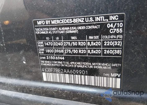 2010 Mercedes-Benz Gl 450 4Matic из США, поврежденный, VIN 4JGBF7BE2AA609901